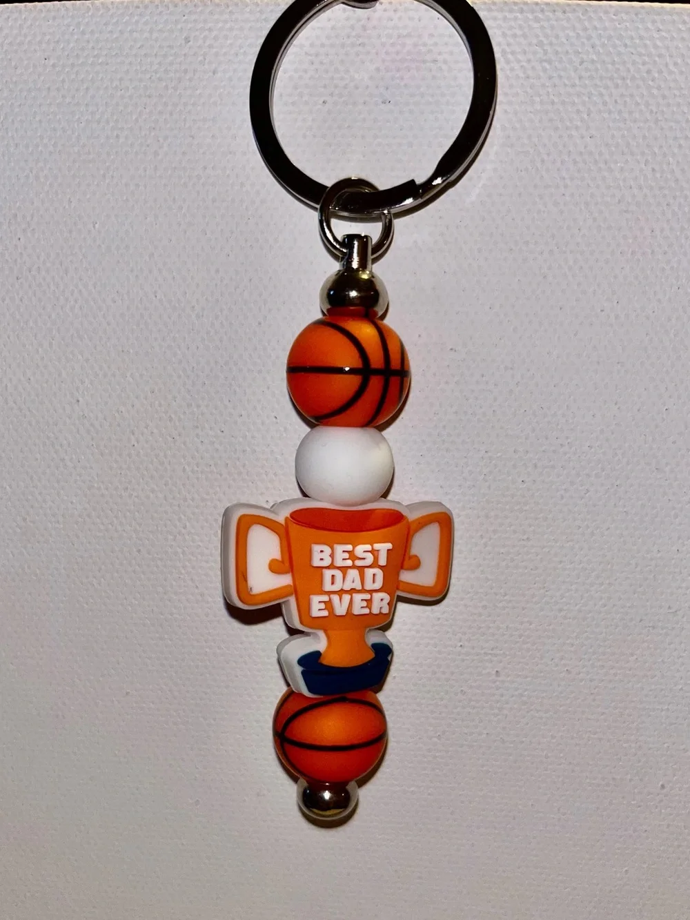 ‘Best Dad Ever’ Gold Cup & Basketballs Keychain w/White Accents
